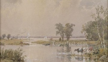 ブルック川の流れ Painting - ハッケンサック メドウズの風景 ジャスパー フランシス クロプシー 小川
